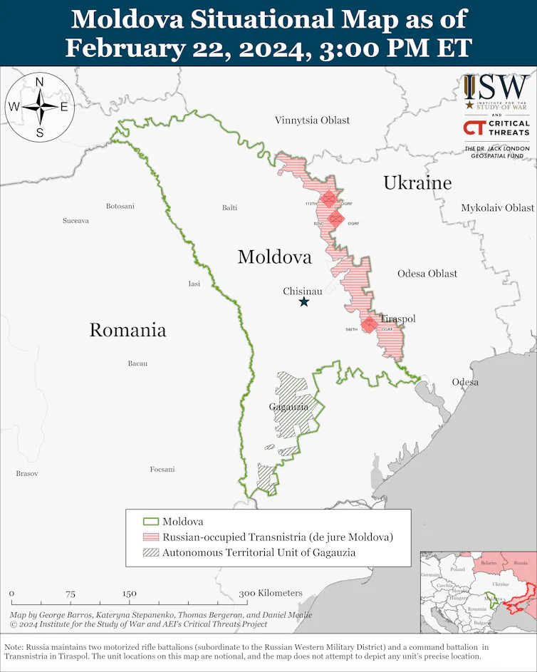 ISW map of Moldova showing the breakaway regions of Transnistria and Gaugazia.
