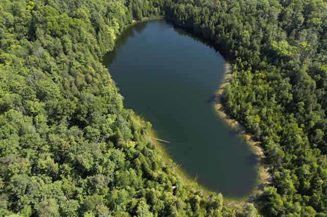 A lake is seen from above.