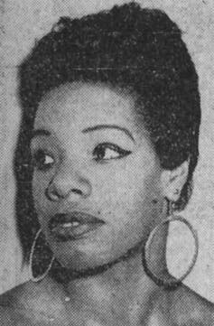 A young Maya Angelou with hoop earrings and thick black eyeliner