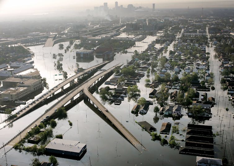 A photo of flooded streets across New Orleans.