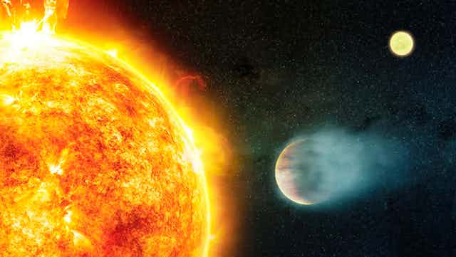 Ilustração de um planeta orbitando próximo à sua estrela-mãe