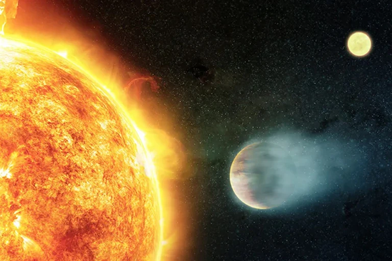 Ilustração de um planeta orbitando próximo à sua estrela-mãe