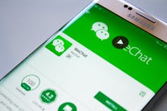 A samsung phone open to WeChat on the phone's app store