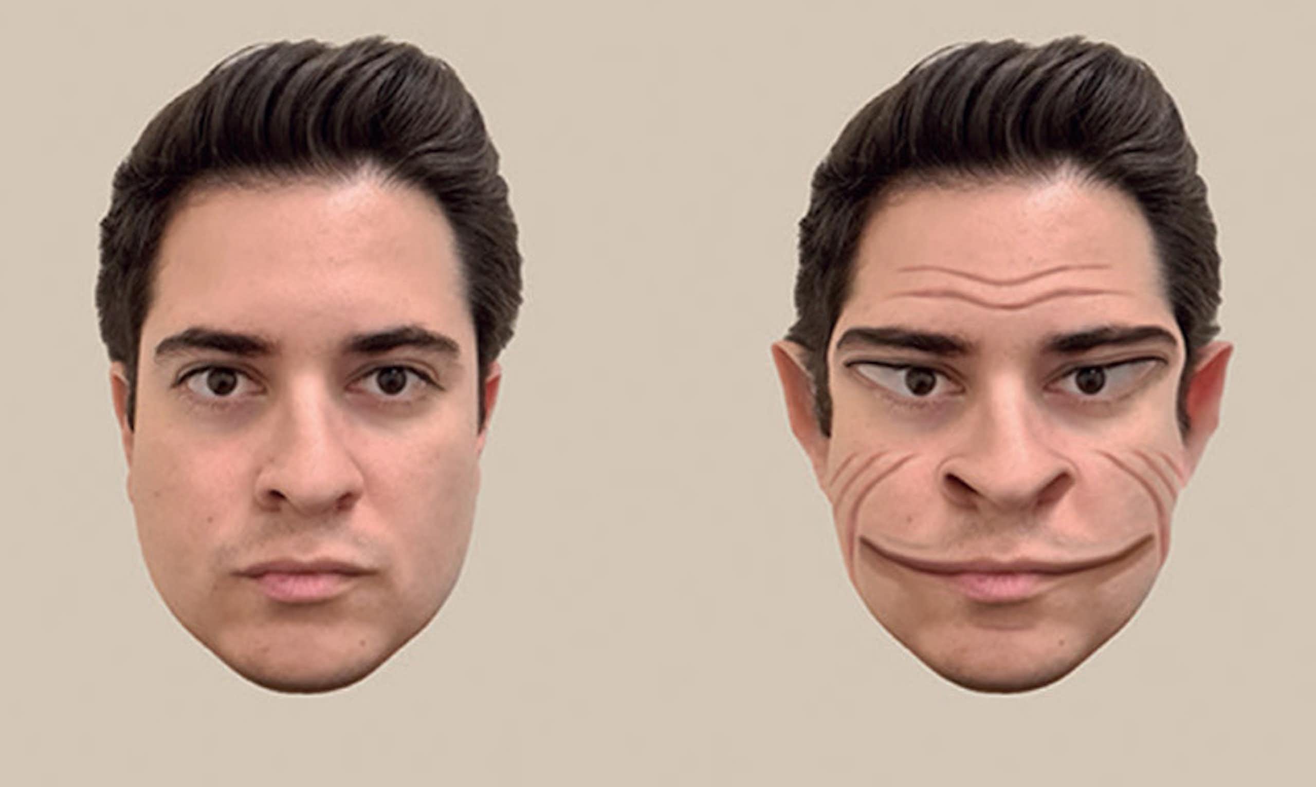 Side by side comparison of the same face, the one on the right hand side is distorted