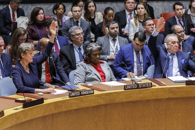 Members of the UN security council voting on a resolution on March 25 2024