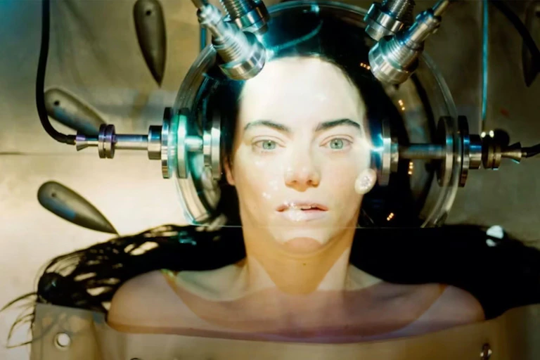 Emma Stone as Poor Things character Bella Baxter during brain surgery