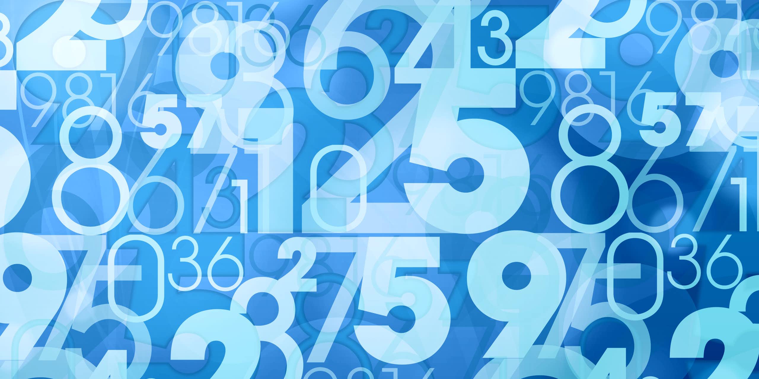 Against a blue background, a pattern of jumbled numbers appears.