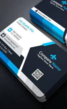Photo of business cards with QR codes printed on them.