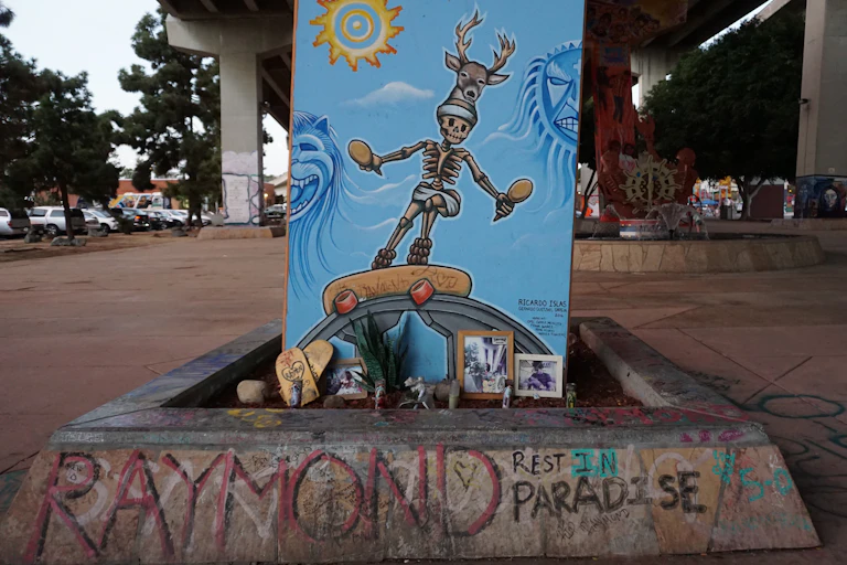 A painted mural in a skatepark.