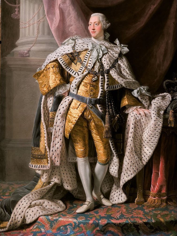 A historical painting of a king.