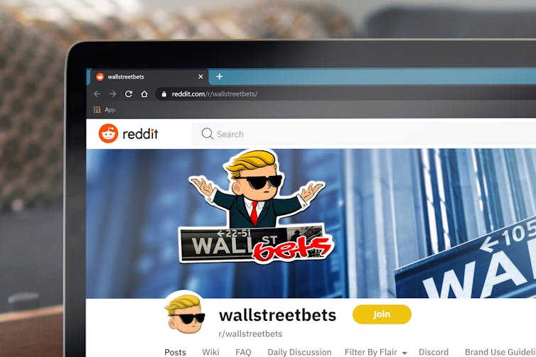Wallstreetbets Reddit page displayed on a laptop.