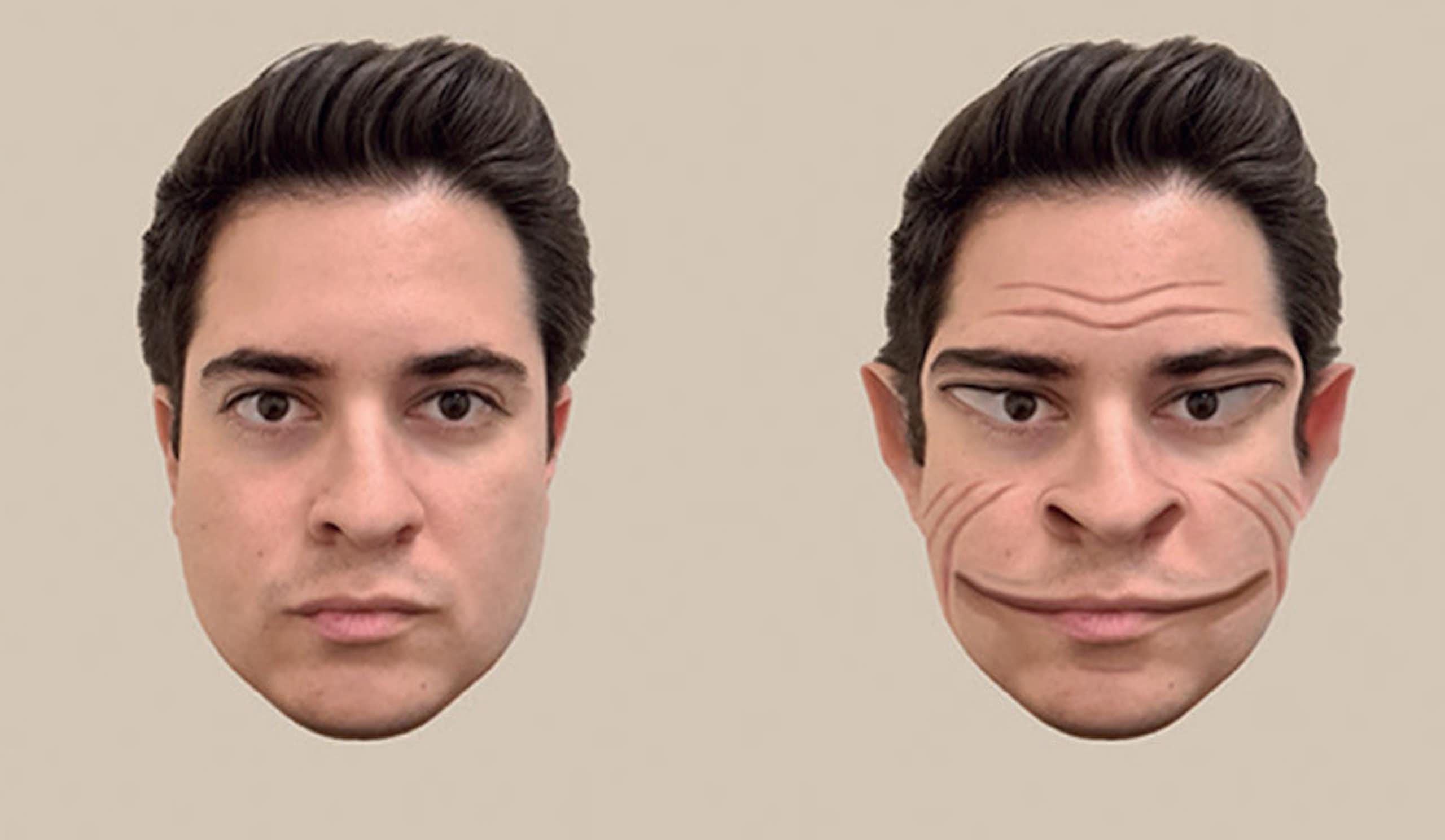 Deux visages présentés côte à côte, celui de droite étant une version déformée de celui de gauche