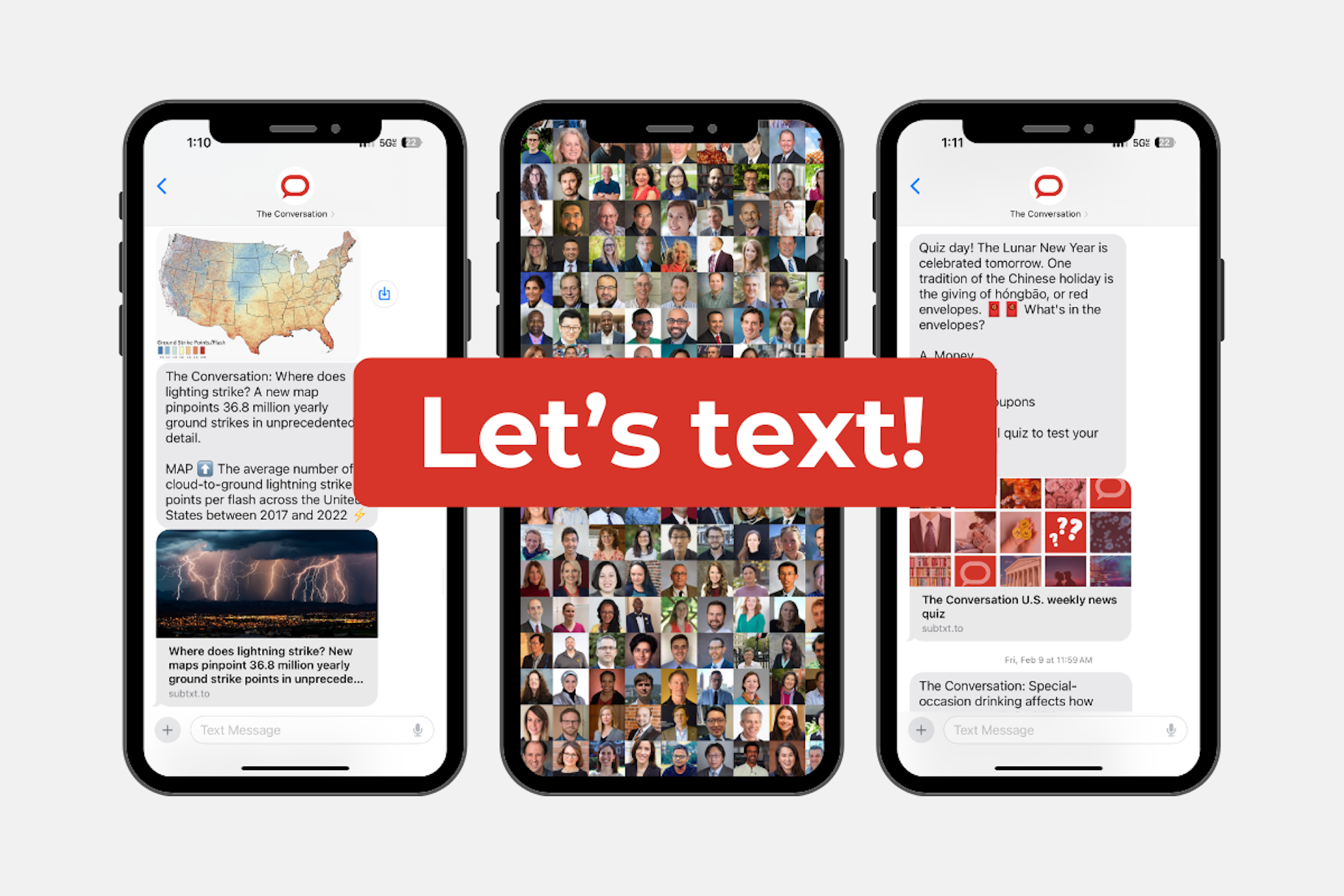 Graphic showing phones with the texting app open and words 'Let's Text'