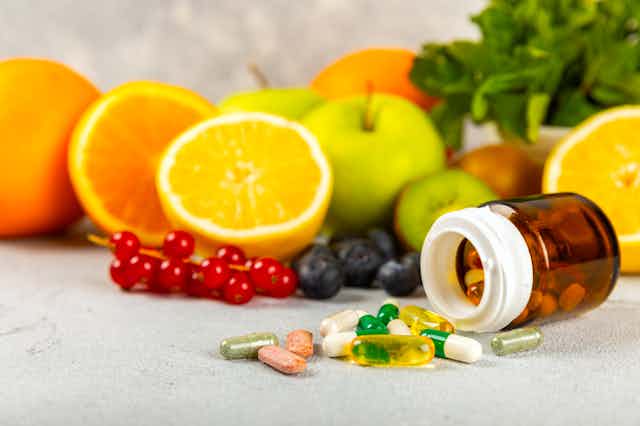 Vitamin supplements with fruit and vegetables.