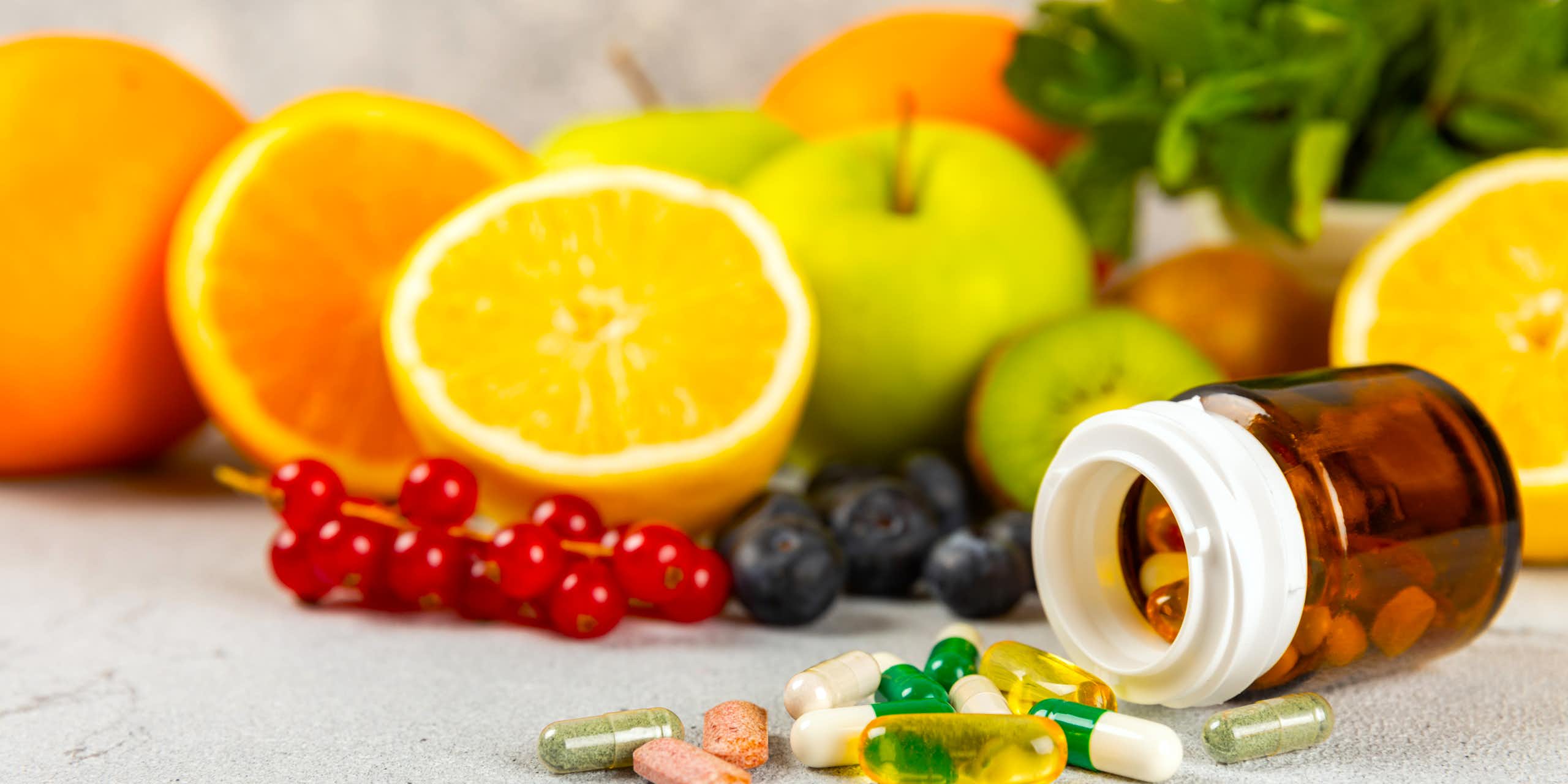 Vitamin supplements with fruit and vegetables.