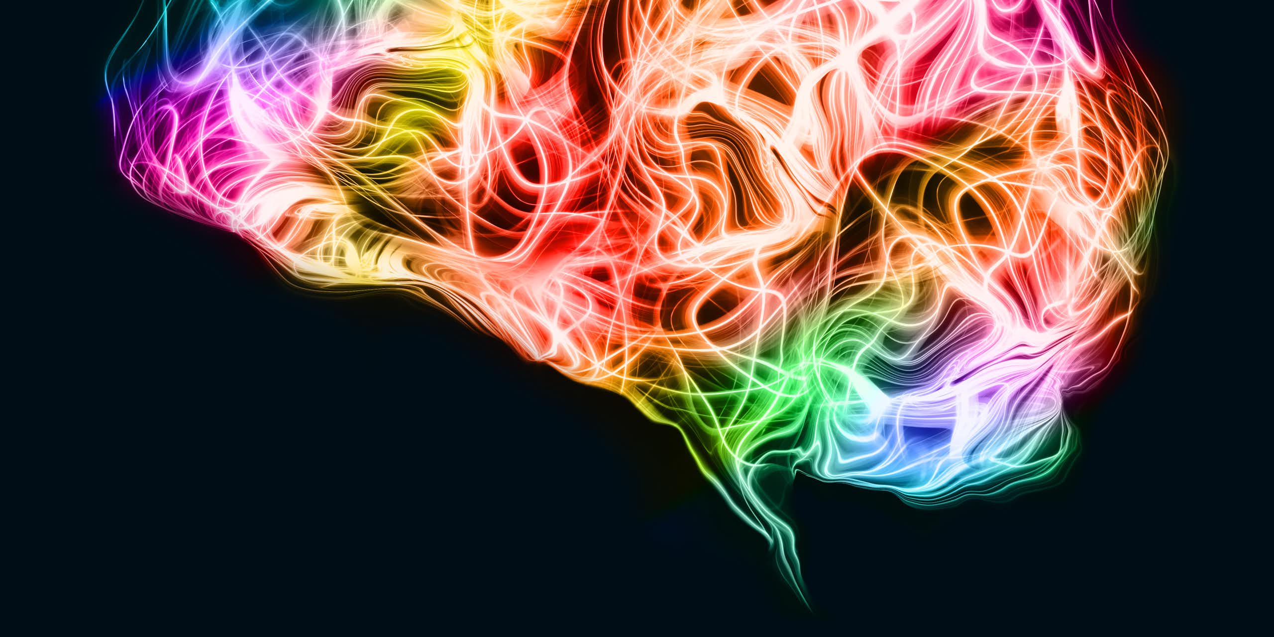 Colorful brain waves on black background