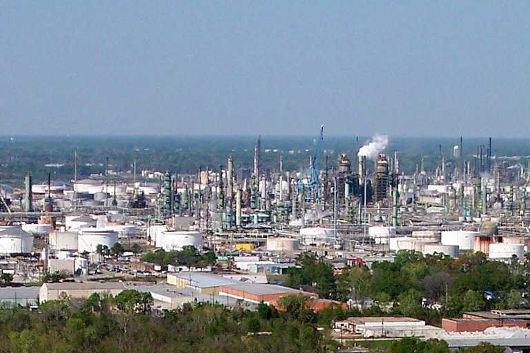 The view of the Exxon refinery from the state capitol.