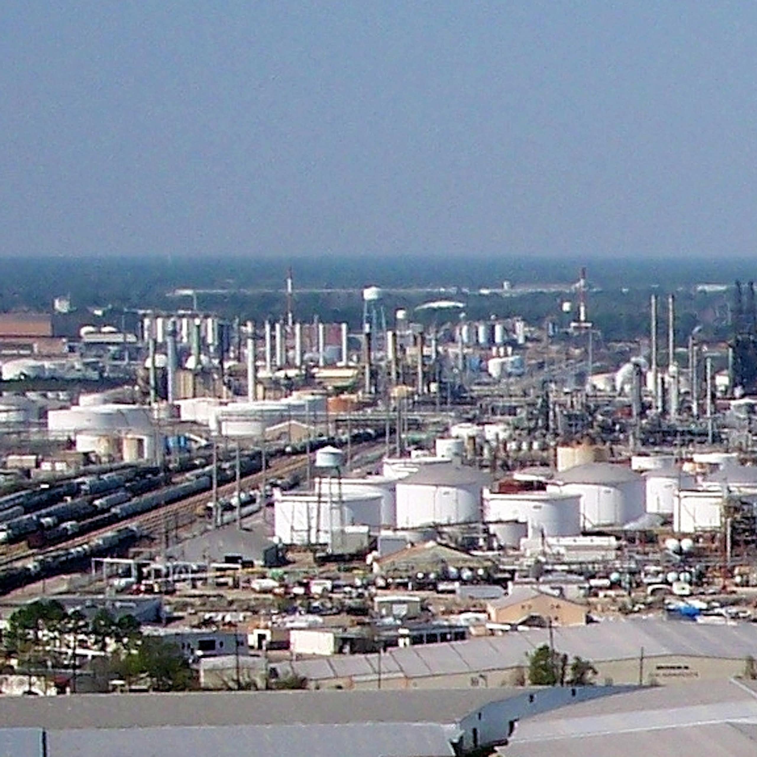 The view of the Exxon refinery from the state capitol.