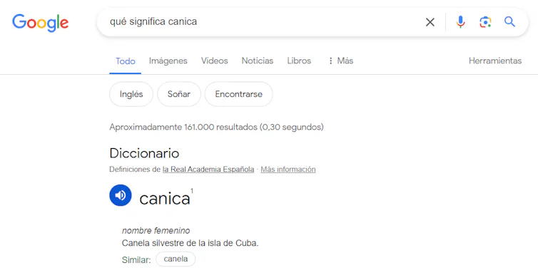 La respuesta de Google a la pregunta: '¿qué significa canica?' es 'nombre femenino, canela silvestre de la isla de Cuba'.
