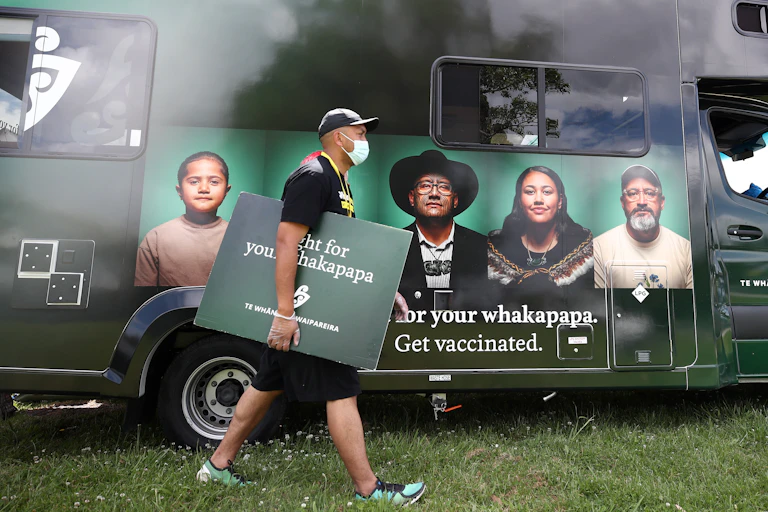 A group of Māori health providers travelling in New Zealand to encourage vaccination.