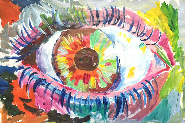 A colourful painting of an eye.