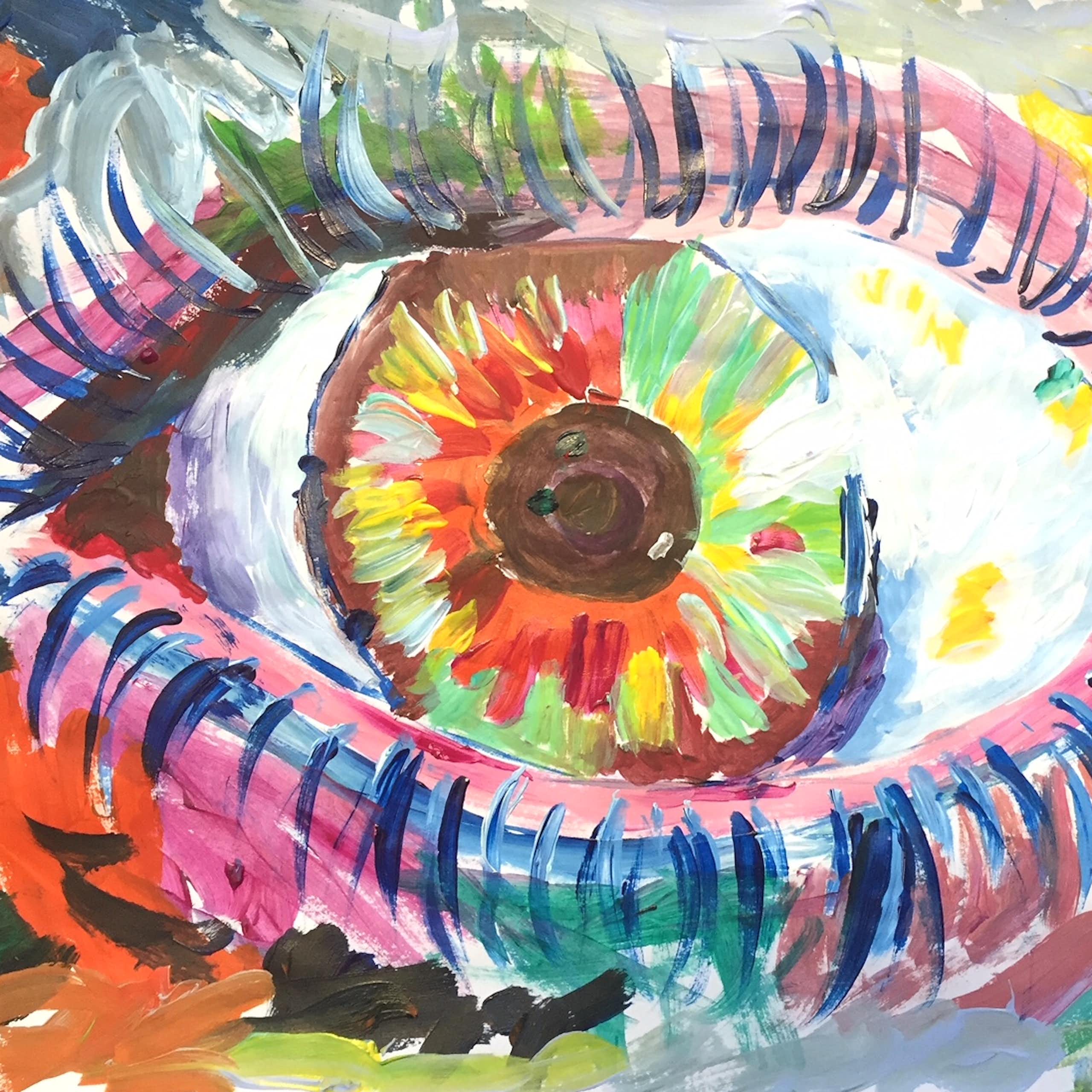 A colourful painting of an eye.
