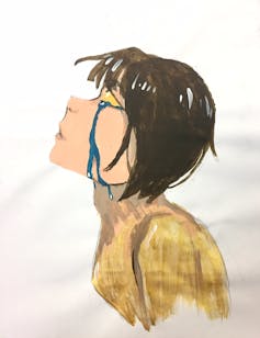 A painting depicting a person crying.