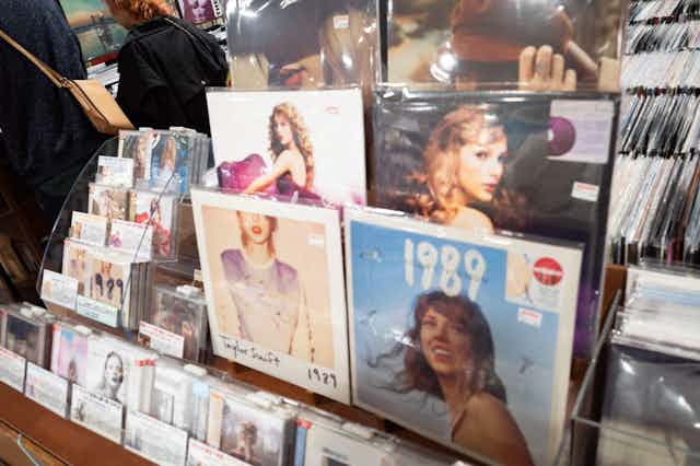 Taylor Swift vinyl on display at a record store in Tokyo.