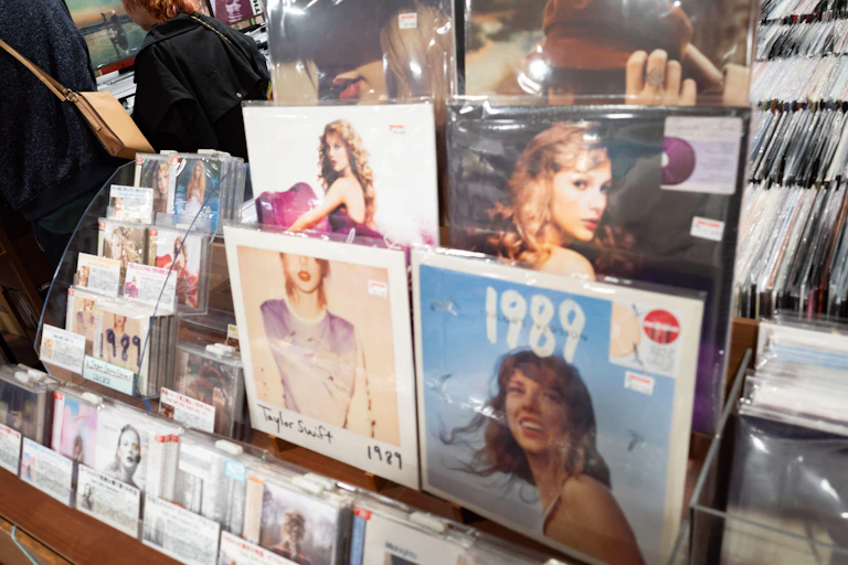 Taylor Swift vinyl on display at a record store in Tokyo.