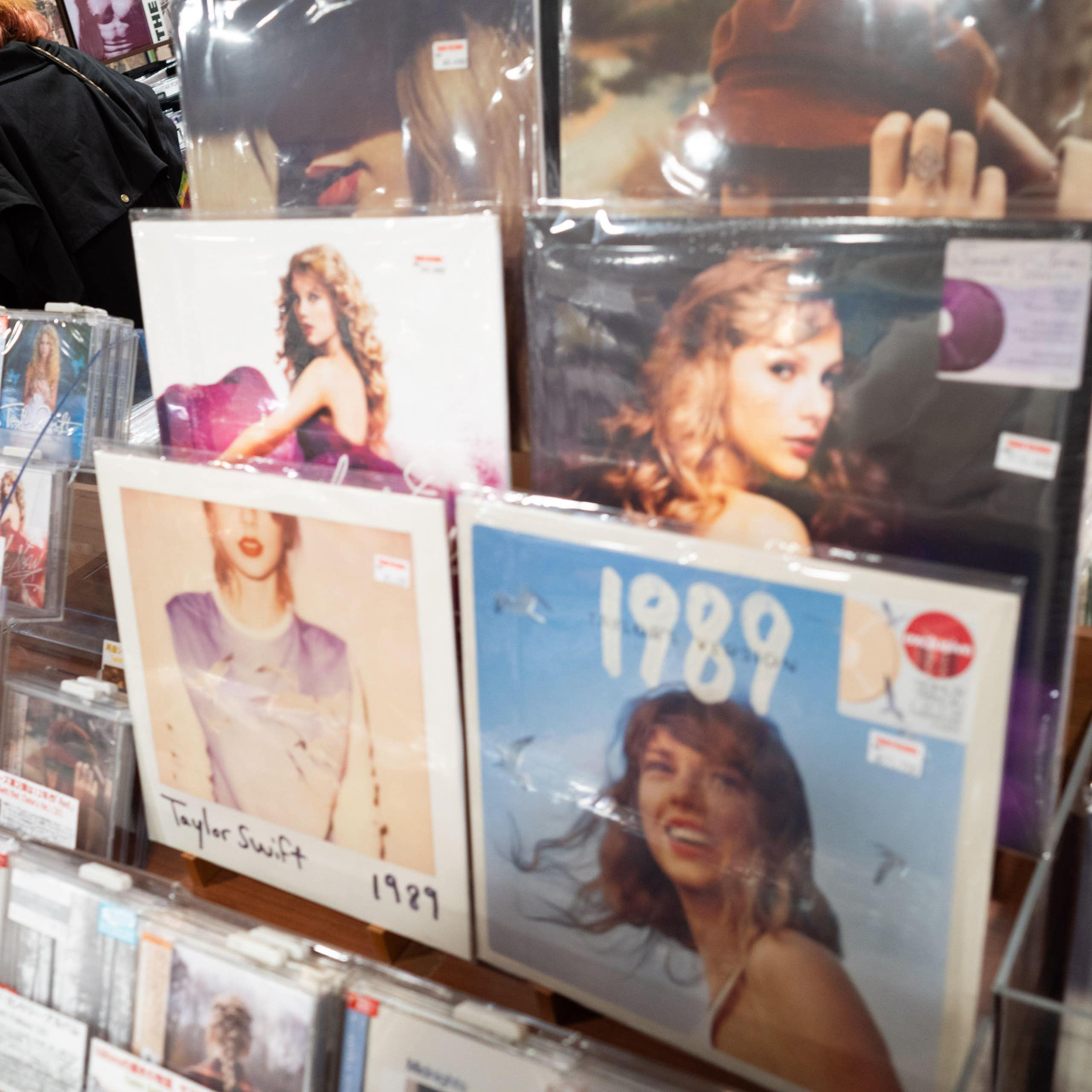Taylor Swift vinyl on display at a record store in Tokyo.