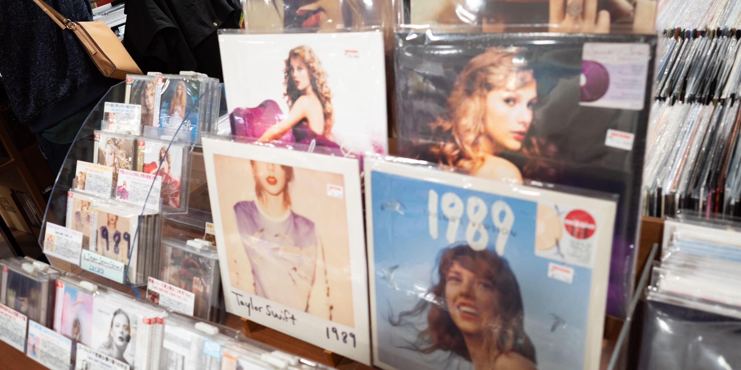 Taylor Swift vinyl on display at a record store in Tokyo.