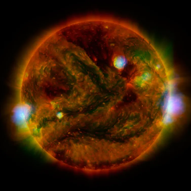 a multicoloured sphere against a dark background
