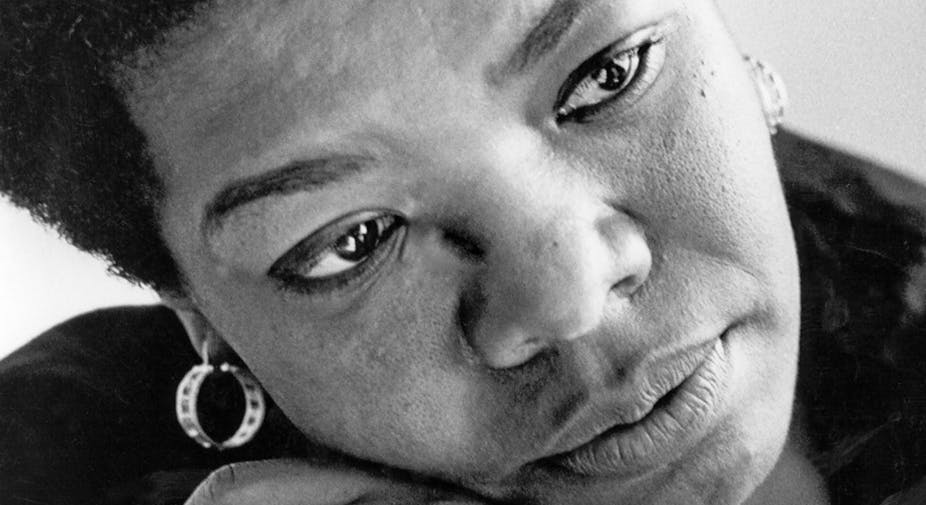 Black and white photo of Maya Angelou