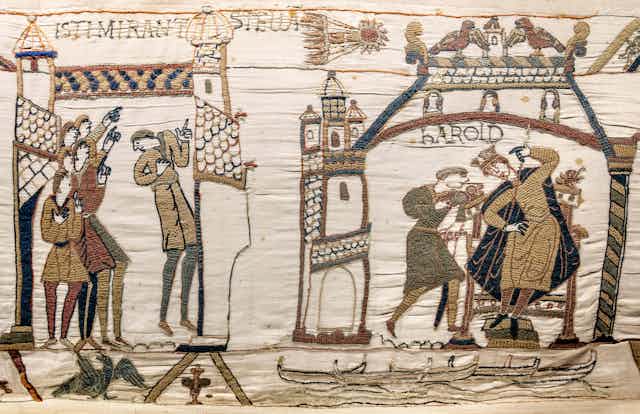 A scene from the Bayeux tapestry.