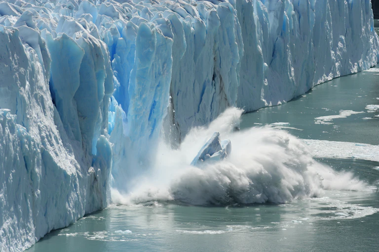 Ice collapsing from an Antarctic glacier