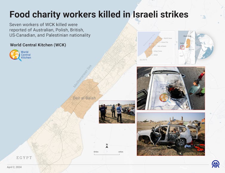 A map shows a section of Gaza highlighted, with images of the vehicles that were hit with Israeli strikes.