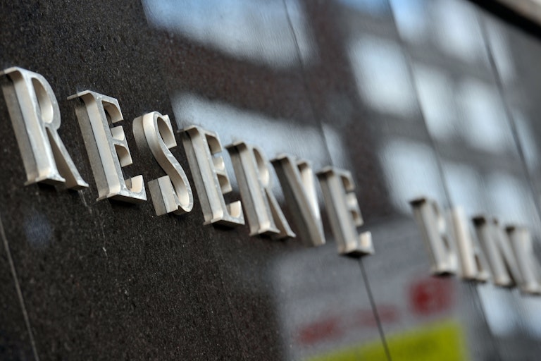 Sign saying 'Reserve Bank of Australia' on front of building