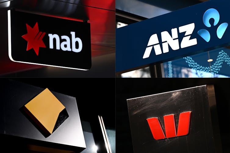Logos of australian banks NAB, ANZ, Commbank and Westpac