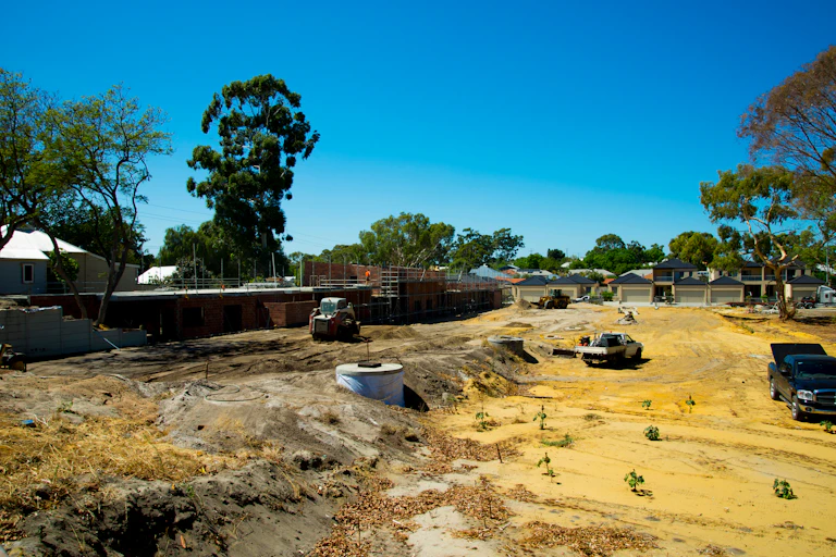 A cleared suburban construction site for housing
