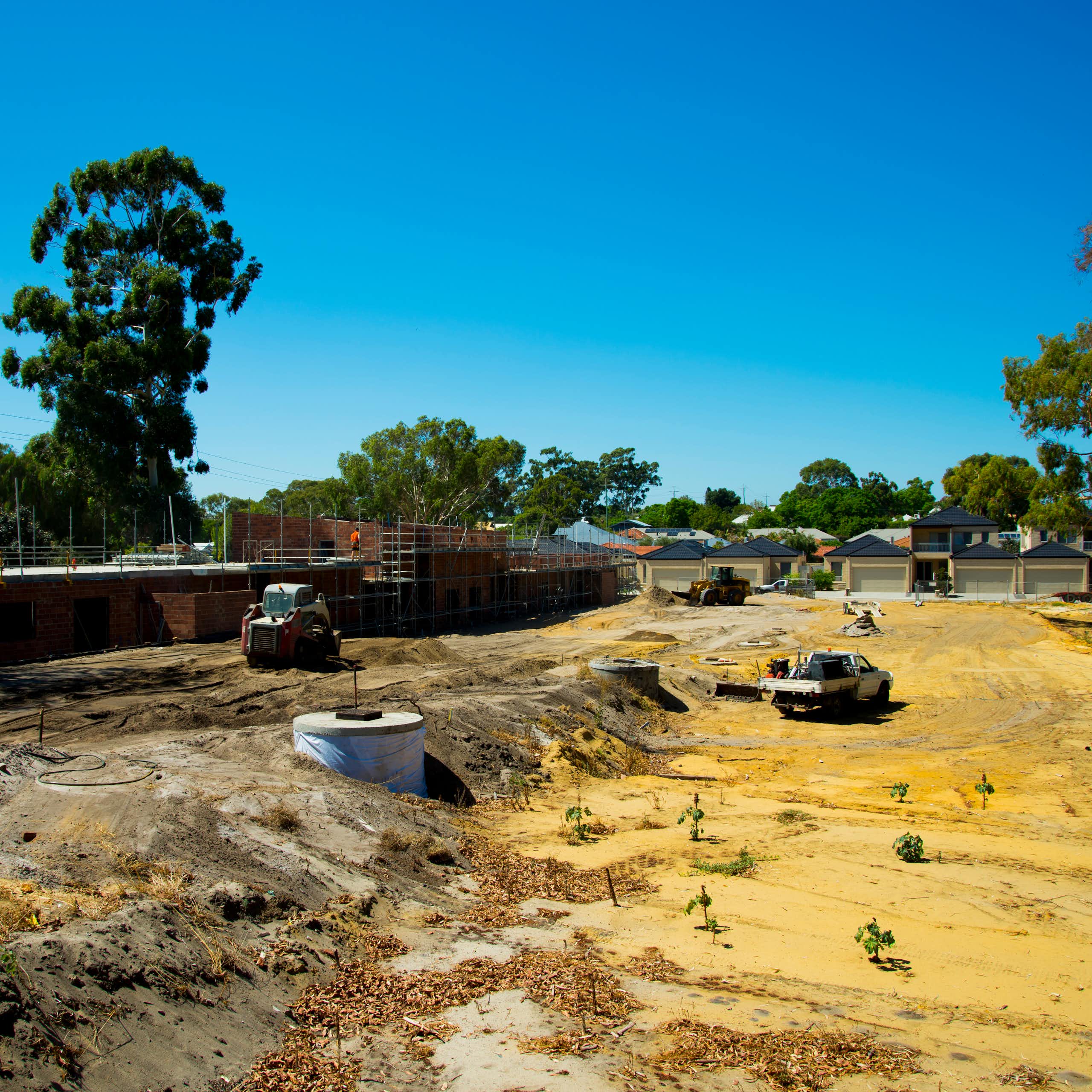 A cleared suburban construction site for housing