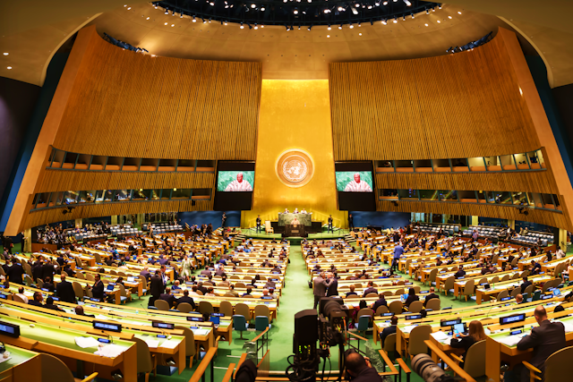 eneral view of the conference room of 71st session of the United Nations General Assembly in New York