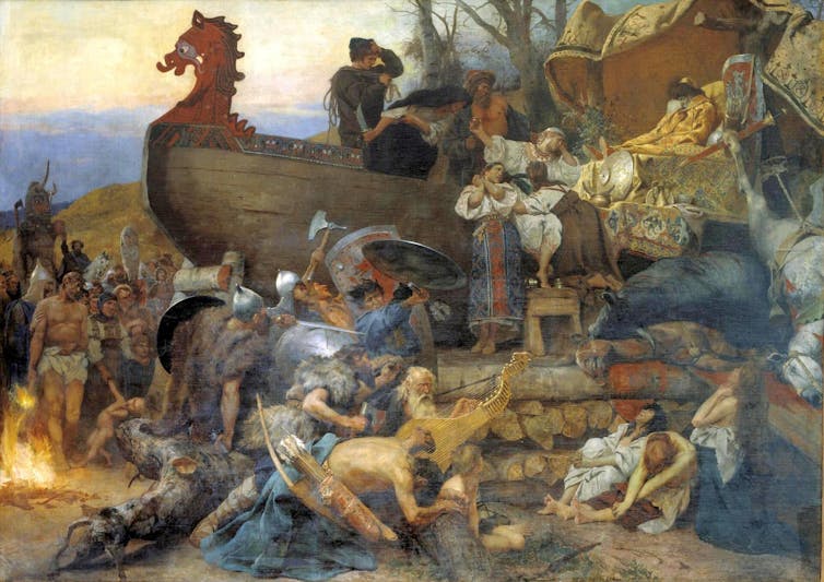 Painting of a viking burial