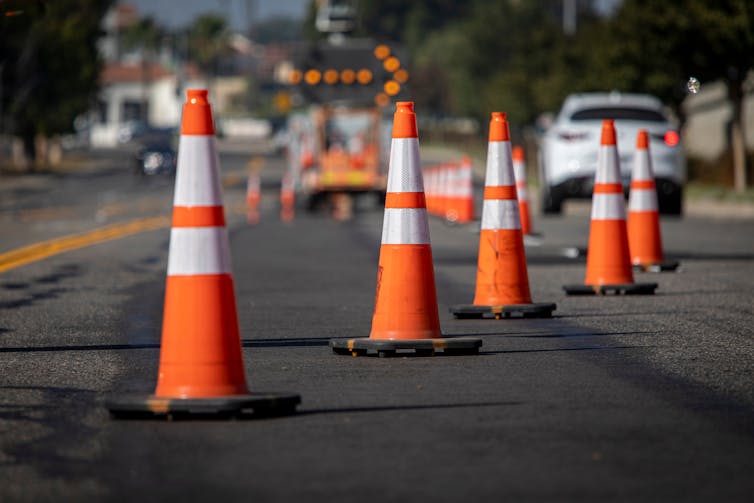 Traffic cones on a road
