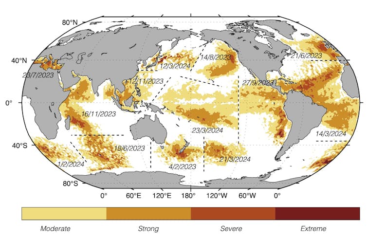 map of world with marine heatwaves featured
