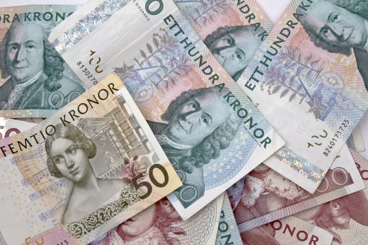 closeup of various Swedish cash notes