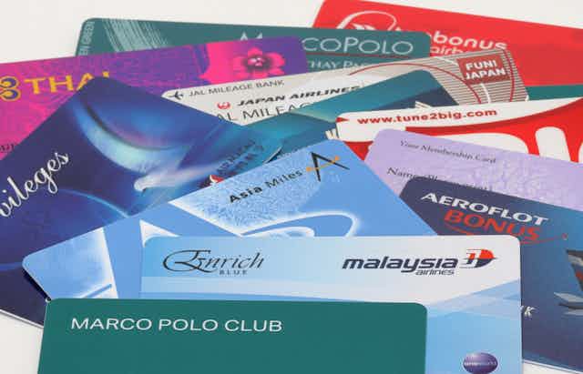 A stack of frequent flyer cards from a range of different airlinesv