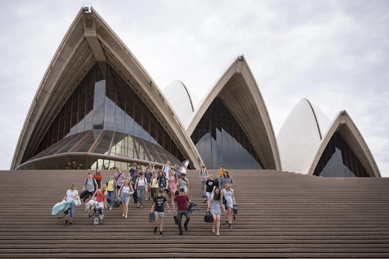Teenagers on the steps of the Sydney Opera House