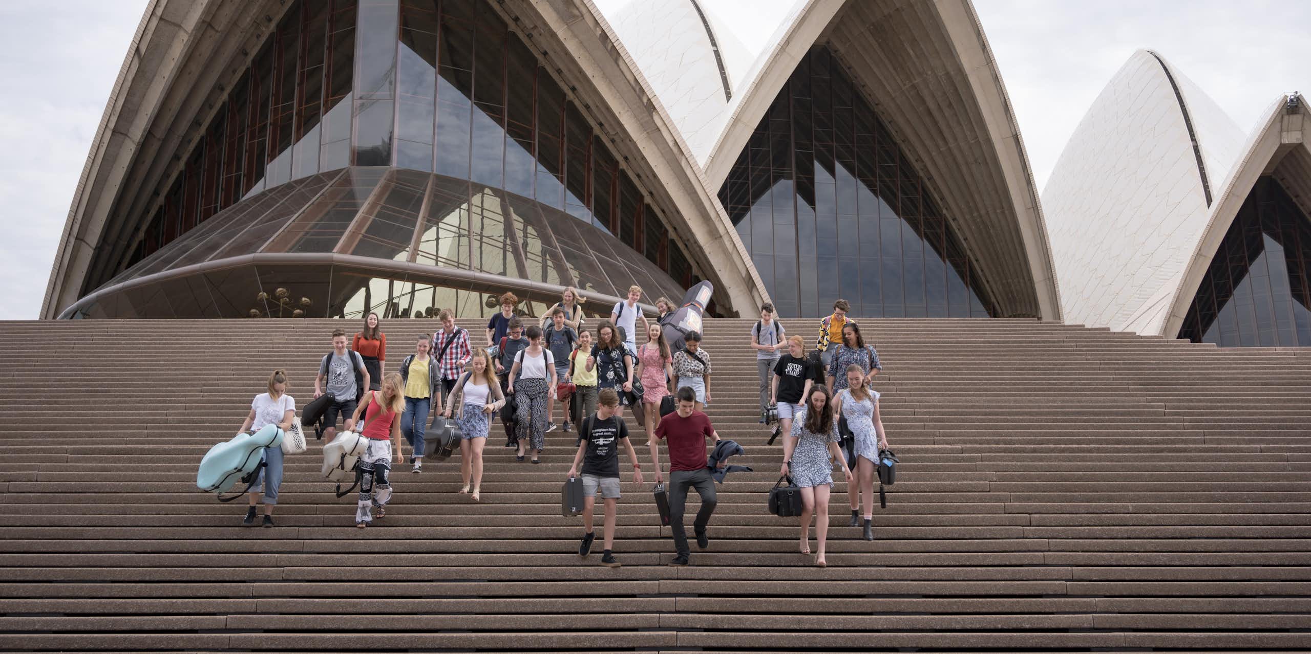 Teenagers on the steps of the Sydney Opera House