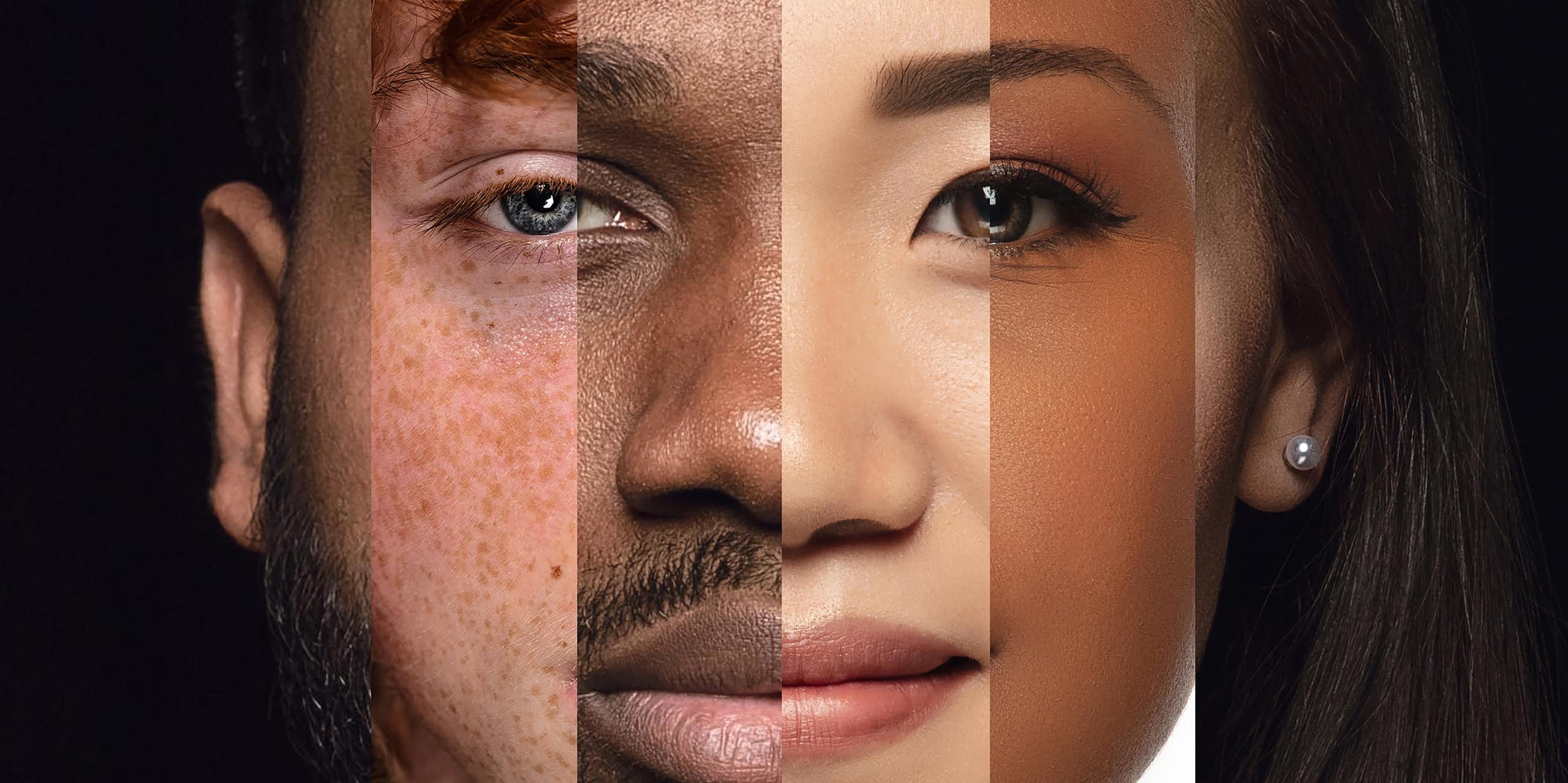 Human face made from different portraits of men and women of diverse age and race.