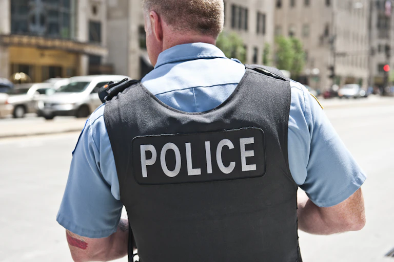 Chicago police officer wearing body armour.